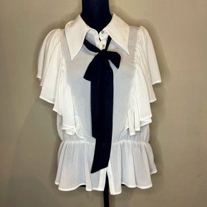 Zara ruffled blouse w/bow, white - XL